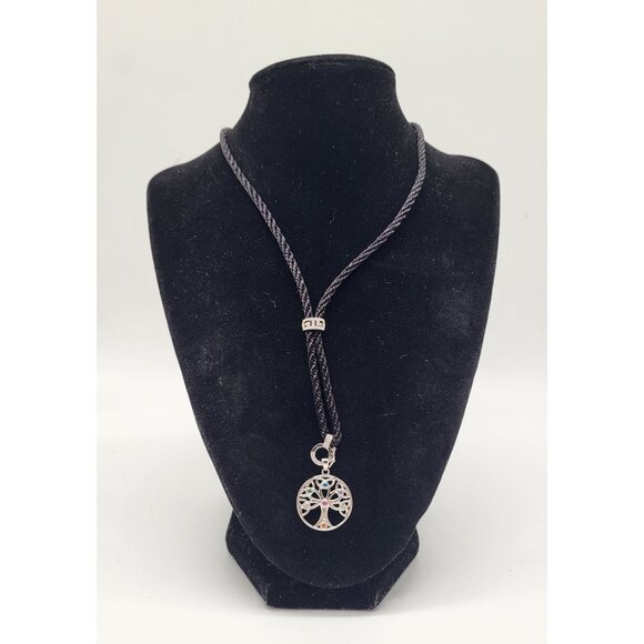 Unbranded Jewelry - Sterling Silver 925 Tree of Life Pendant Necklace on Black Adjustable Rope